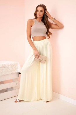 Spodnie damskie wiskozowe szerokie z gumką w pasie żółte