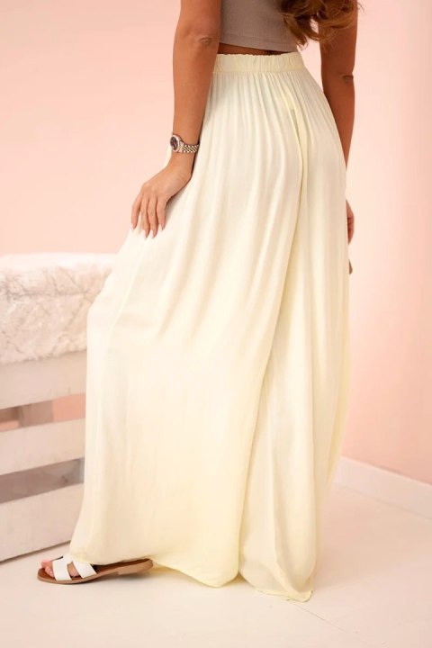 Spodnie damskie wiskozowe szerokie z gumką w pasie żółte