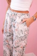 Spodnie damskie z szeroką nogawką w kwiaty ciemno miętowe
