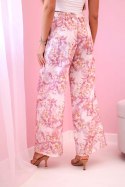 Spodnie damskie z szeroką nogawką w kwiaty różowe