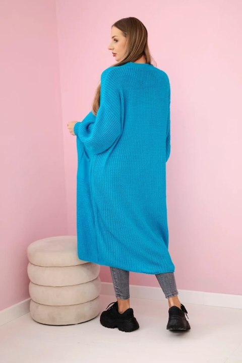 Sweter długi kardigan turkusowy
