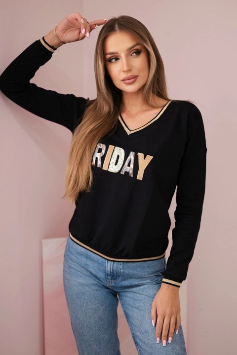 Bluza damska z napisem z cekinami czarna