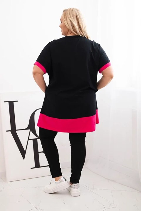 Bluzka damska Plus Size z kwiatowym wzorem i ozdobnymi perełkami fuksja