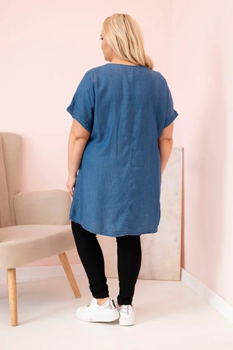 Bluzka damska Plus Size z naszywkami jeansowa