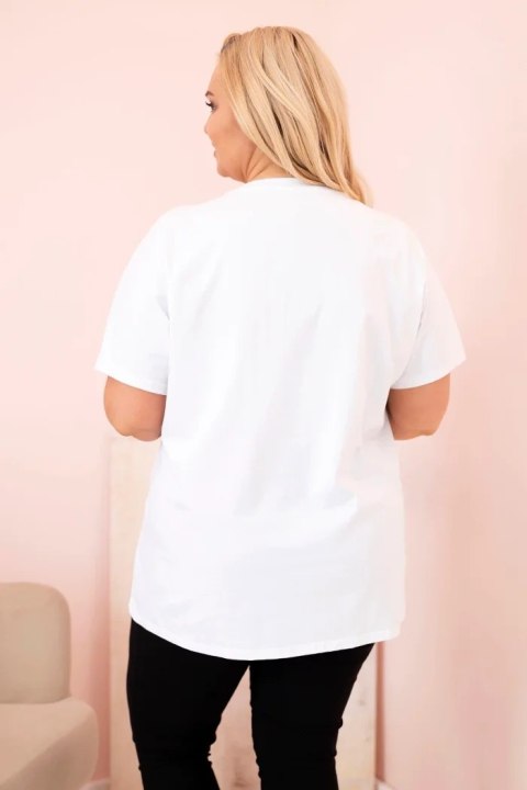 Bluzka damska bawełniana Plus Size z dżetami biały + camelowy