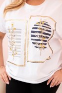 Bluzka damska bawełniana Plus Size z dżetami biały + granatowy