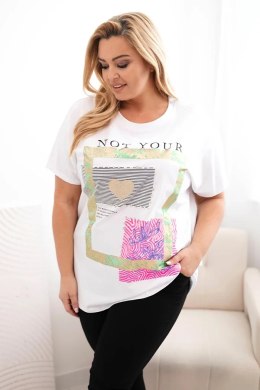Bluzka damska bawełniana Plus Size ze złotym napisem biały + zielony