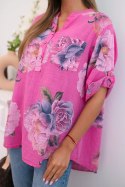 Bluzka damska z bawełny z kwiatowym wzorem różowa