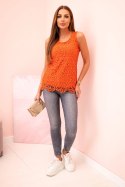 Bluzka damska z koronką bez rękawów pomarańczowa