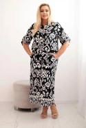 Komplet damski Plus Size wiskozowy z geometrycznym nadrukiem czarny