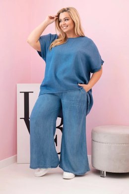Komplet damski Plus Size z tencelu bluzka i spodnie z wiązaniem jeansowy