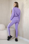 Komplet damski bawełniany z lampasem i ściągaczami fioletowy