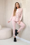 Komplet damski bawełniany z lampasem i ściągaczami pudrowy róż