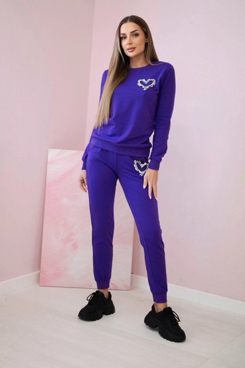Komplet damski bawełniany z ozdobnym sercem ciemny fioletowy