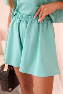 Komplet damski bawełniany z szerokimi szortami miętowy