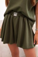 Komplet damski masełko z bluzką bez rękawów i szortami z szeroką nogawką jasny khaki