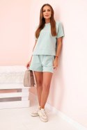 Komplet damski punto z krótkim rękawem i szortami ciemny miętowy