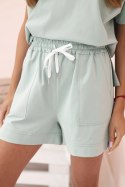 Komplet damski punto z krótkim rękawem i szortami ciemny miętowy