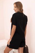 Komplet damski punto z krótkim rękawem i szortami czarny