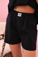 Komplet damski z falbanką - bluzka z krótkim rękawem i szorty z gumką czarny