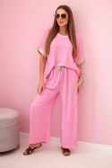 Komplet z wiskozy ze złotym obszyciem jasny różowy