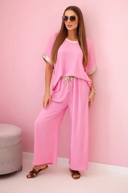 Komplet z wiskozy ze złotym obszyciem jasny różowy