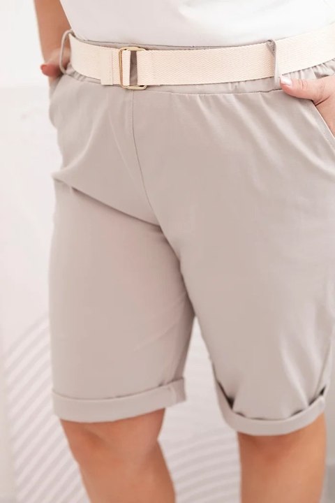 Spodenki damskie bawełniane Plus Size z paskiem ciemno beżowe