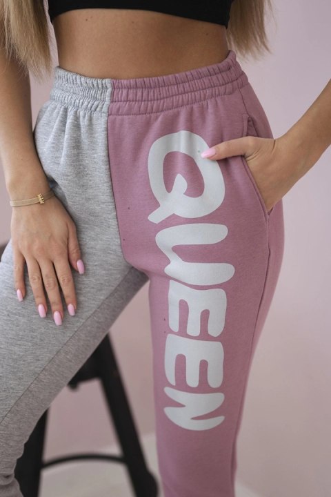 Spodnie damska dresowe z napisem QUEEN ciemno różowe