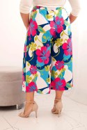 Spodnie damskie Plus Size wiskozowe z kwiatowym wzorem fuksja