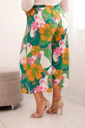 Spodnie damskie Plus Size wiskozowe z kwiatowym wzorem pomarańczowe