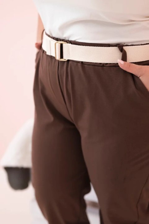 Spodnie damskie bawełniane Plus Size z paskiem brązowe