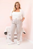 Spodnie damskie bawełniane Plus Size z paskiem ciemno beżowe