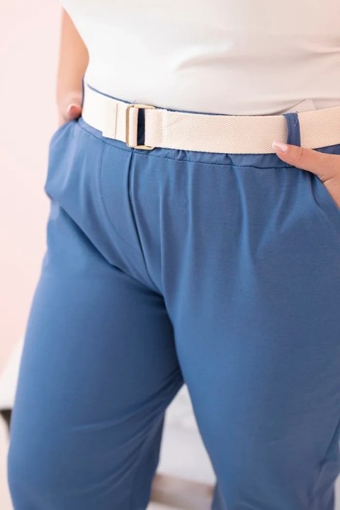 Spodnie damskie bawełniane Plus Size z paskiem jeansowe