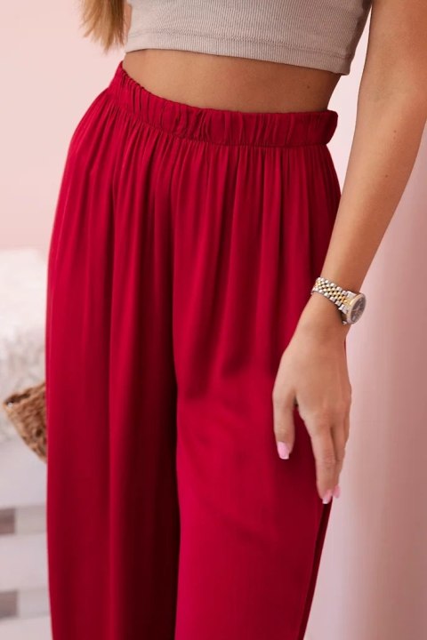 Spodnie damskie wiskozowe szerokie z gumką w pasie bordowe
