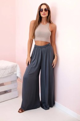 Spodnie damskie wiskozowe szerokie z gumką w pasie grafitowe