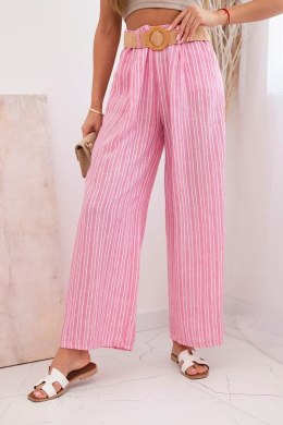 Spodnie damskie wiskozowe w paski z szeroką nogawką różowe