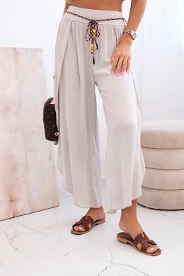 Spodnie damskie z wiskozy z rozcięciem na nogawkach ciemno beżowe