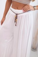 Spodnie damskie z wiskozy z szeroką nogawką białe