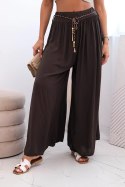 Spodnie damskie z wiskozy z szeroką nogawką brązowe