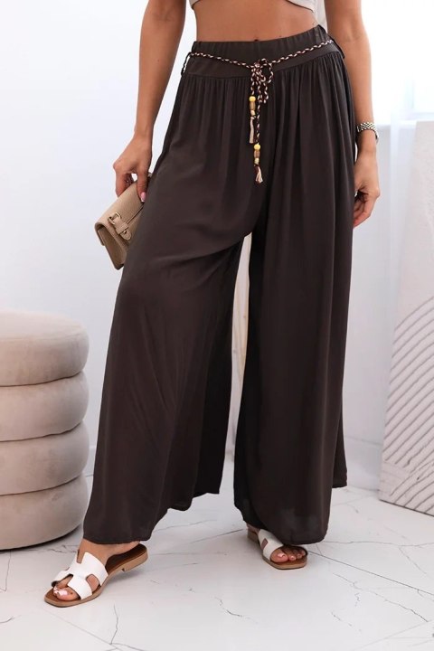 Spodnie damskie z wiskozy z szeroką nogawką brązowe