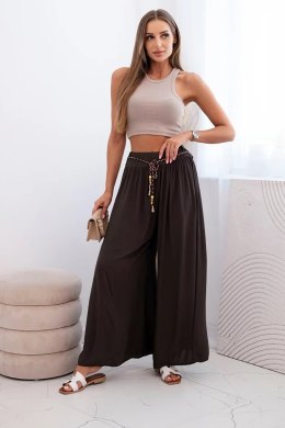 Spodnie damskie z wiskozy z szeroką nogawką brązowe