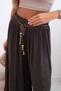 Spodnie damskie z wiskozy z szeroką nogawką brązowe