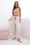 Spodnie damskie z wiskozy z szeroką nogawką ciemno beżowe