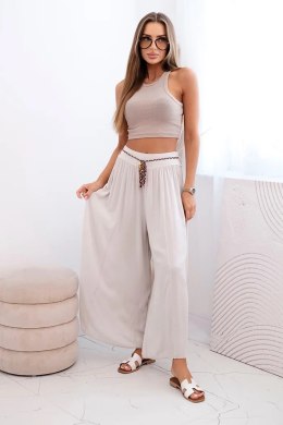 Spodnie damskie z wiskozy z szeroką nogawką ciemno beżowe
