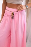 Spodnie damskie z wiskozy z szeroką nogawką cukierkowy róż