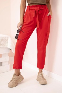 Spodnie damskie z wysokim stanem cargo czerwone