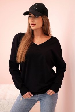 Bluza damska z długim rękawem i dekoltem w serek czarna
