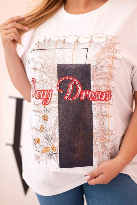 Bluzka damska bawełniana Plus Size z nadrukiem Day Dream biały + granatowy