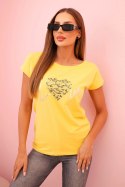 Bluzka damska bawełniana z krótkim rękawem i nadrukiem „Stay Wild" żółta