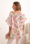 Bluzka damska bawełniana z motywem motyli z krótkim rękawem cukierkowy róż